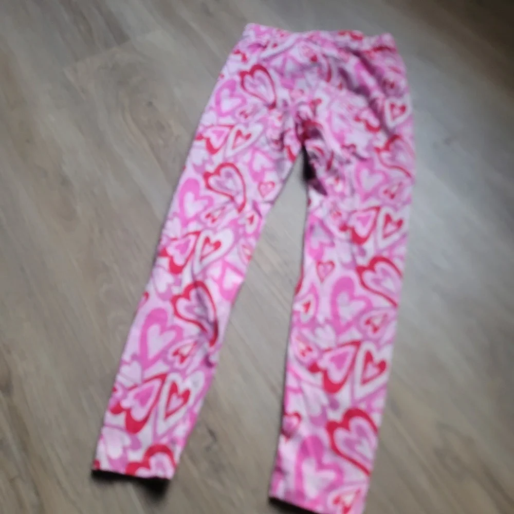 Wonder Nation Leggings Girls Size 7-8 Pink Red Heart Print Casual Valentines Day